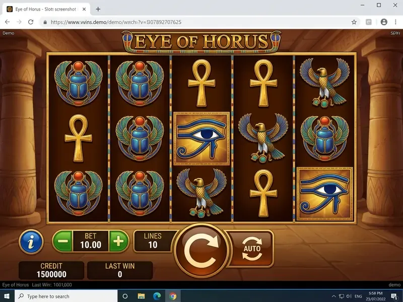 eye of horus demo játékfelület kezelőszervei