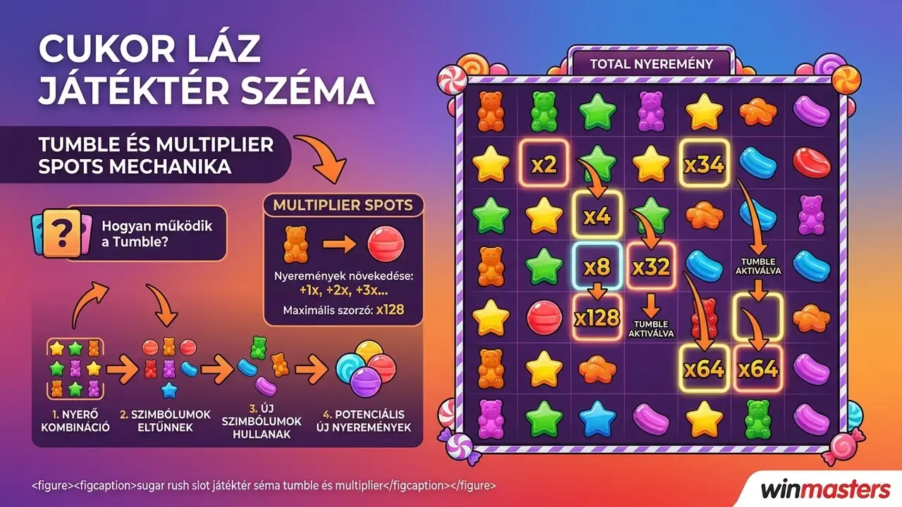 sugar rush slot játéktér séma tumble és multiplier